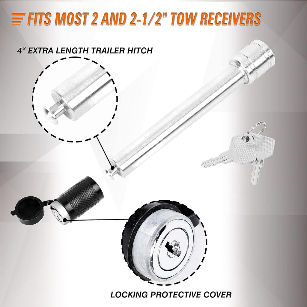 2 Inch Receiver Hitch, 8 Inch Drop/Rise, Dual Towing Balls with Double Pin Key Locks A201