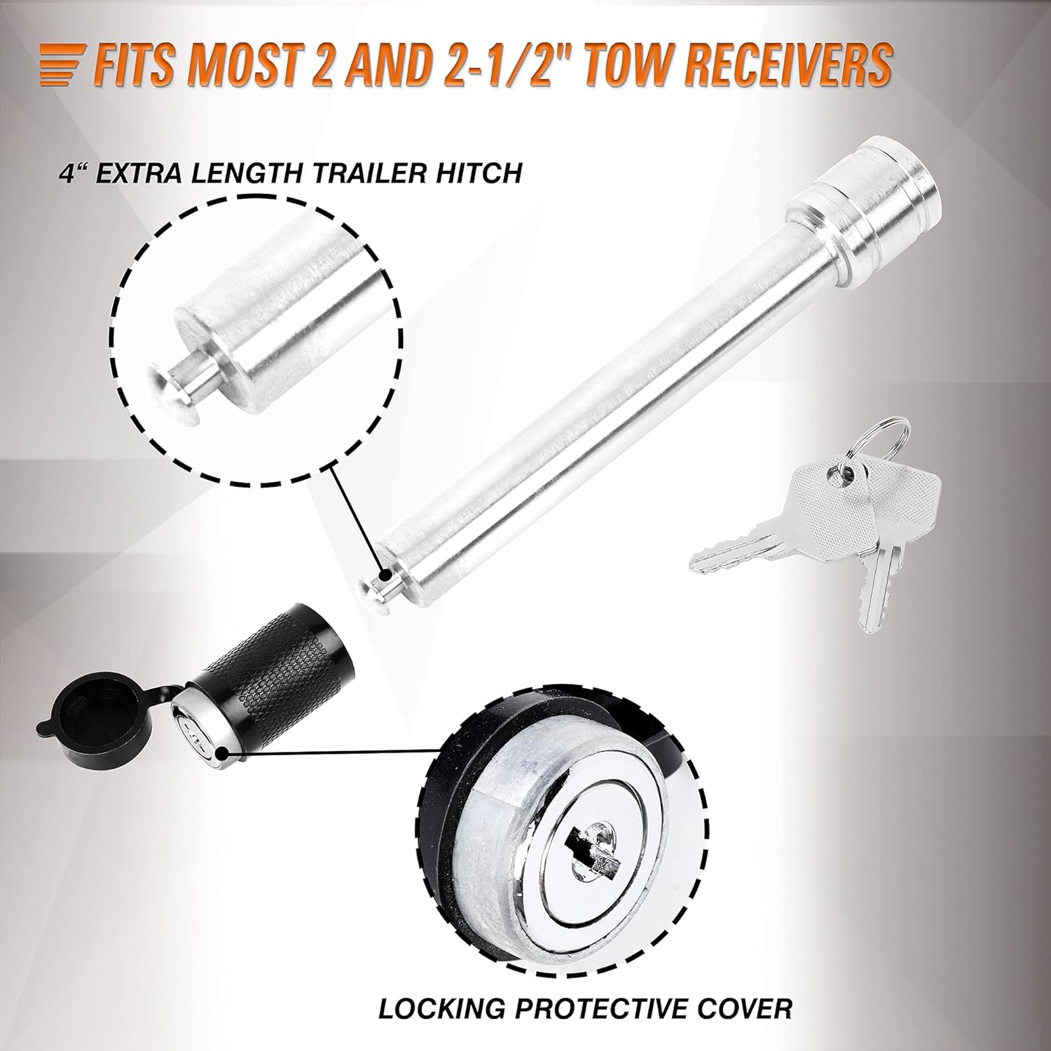 2 Inch Receiver Hitch, 8 Inch Drop/Rise, Dual Towing Balls with Double Pin Key Locks A201
