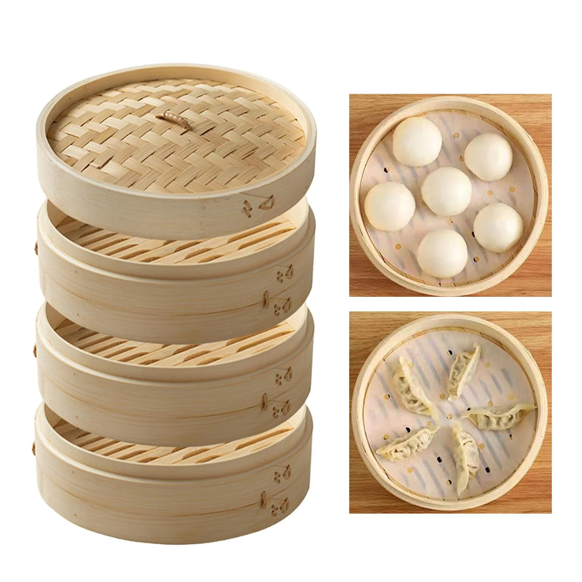Bamboo Steamer Basket 3 Tier Dia 25.4cm Q8260