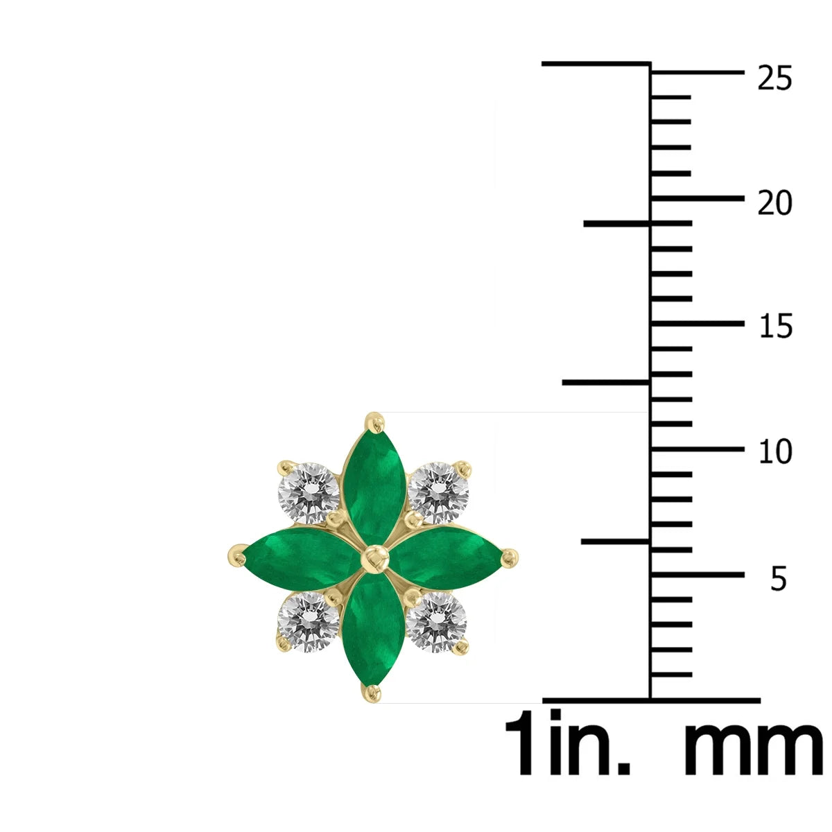 Emerald and Diamond Flower Earrings in 10K Yellow Gold I154