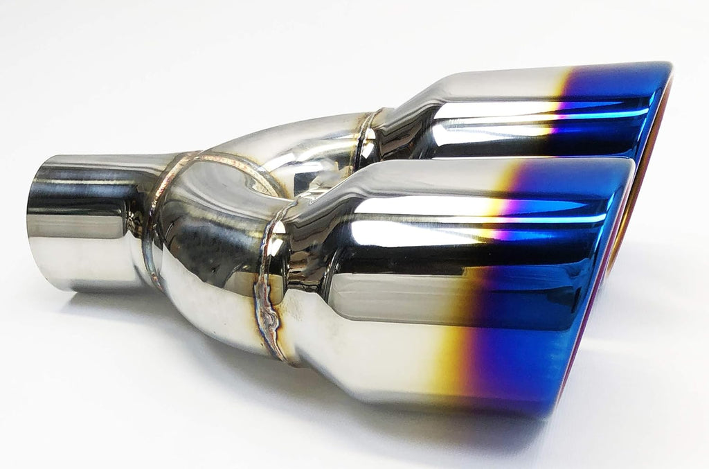 Exhaust Tip 2.25" Inlet 3.50" Outlet 9.50" long Dual Round Slant Stainless Blue Flame Pack of 2 K644