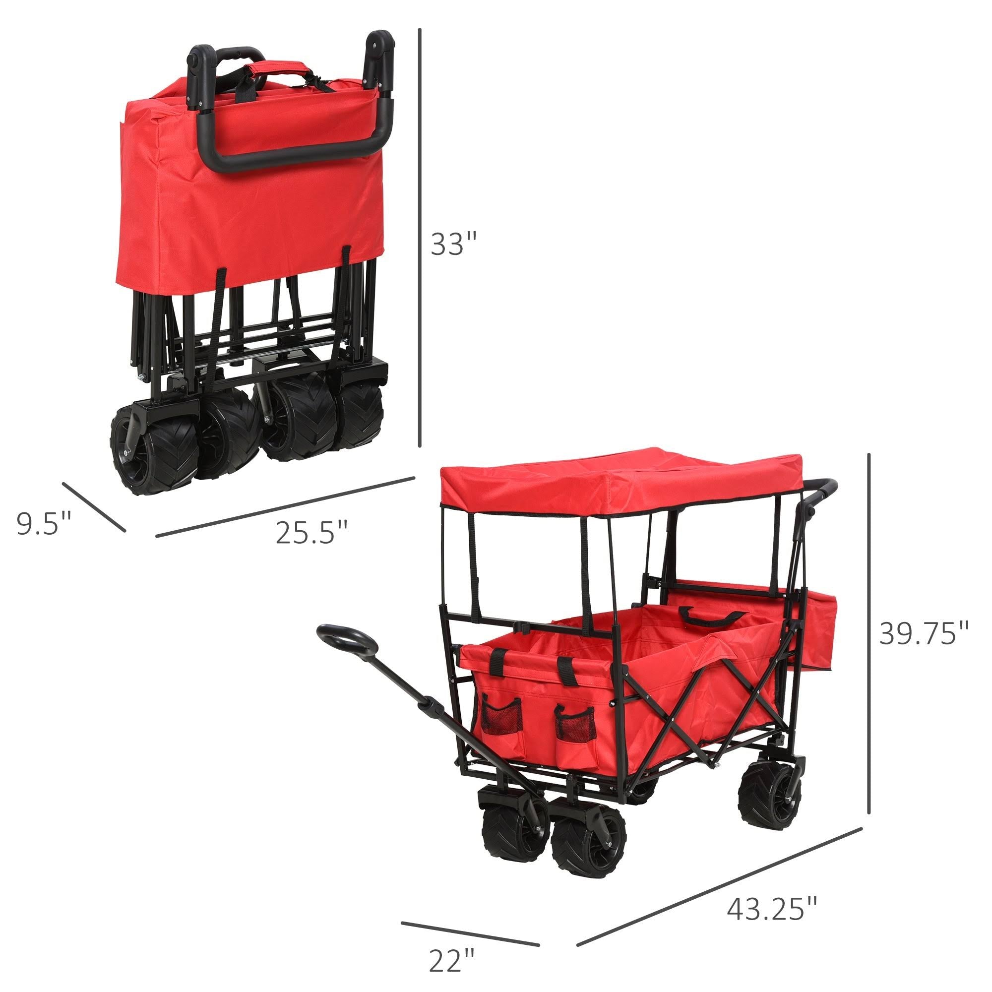 Red Collapsible Garden Utility Cart Wagon with Adjustable Handle, Canopy & All-Terrain Wheels A948739
