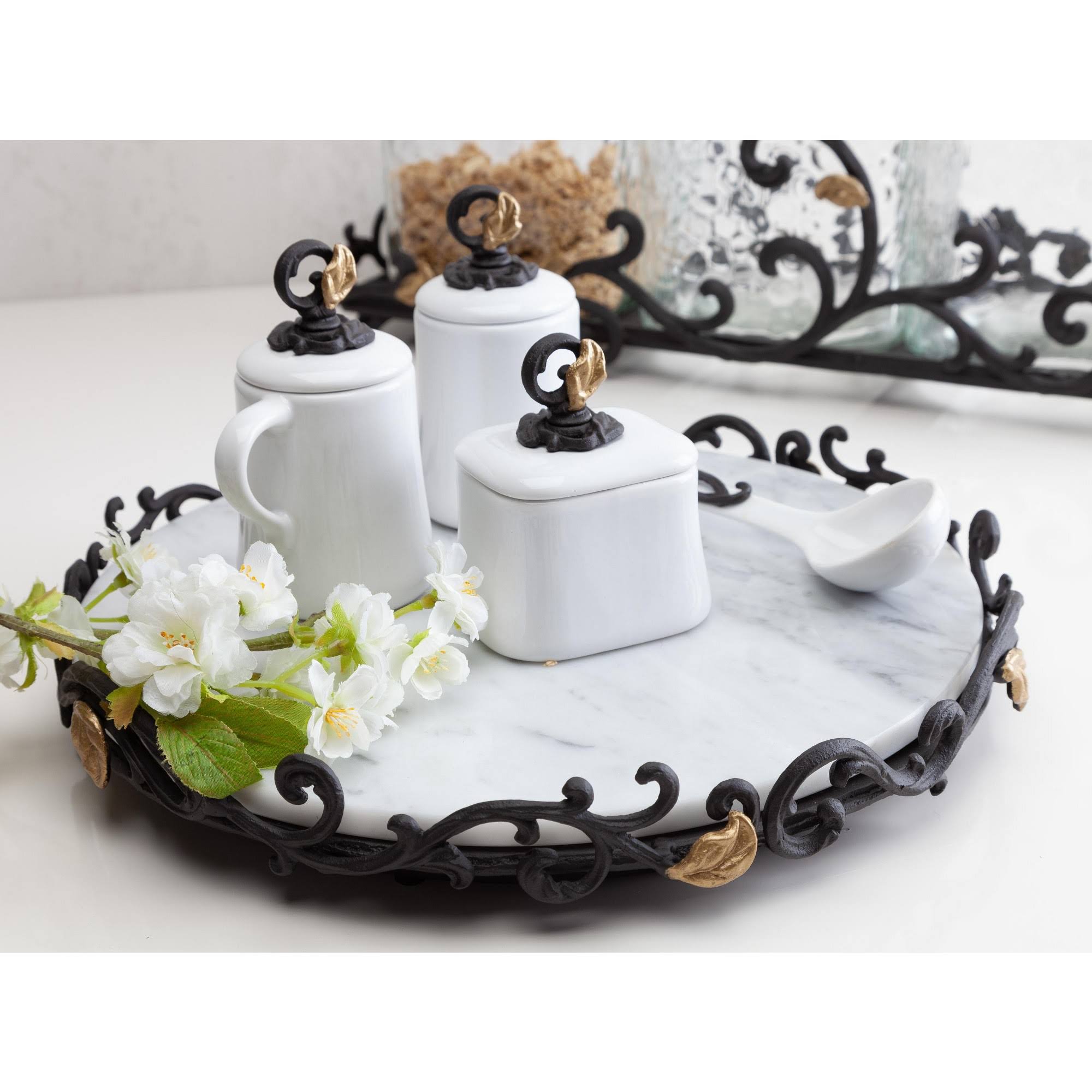 Gold Leaf Marble Lazy Susan with Metal Base N93123