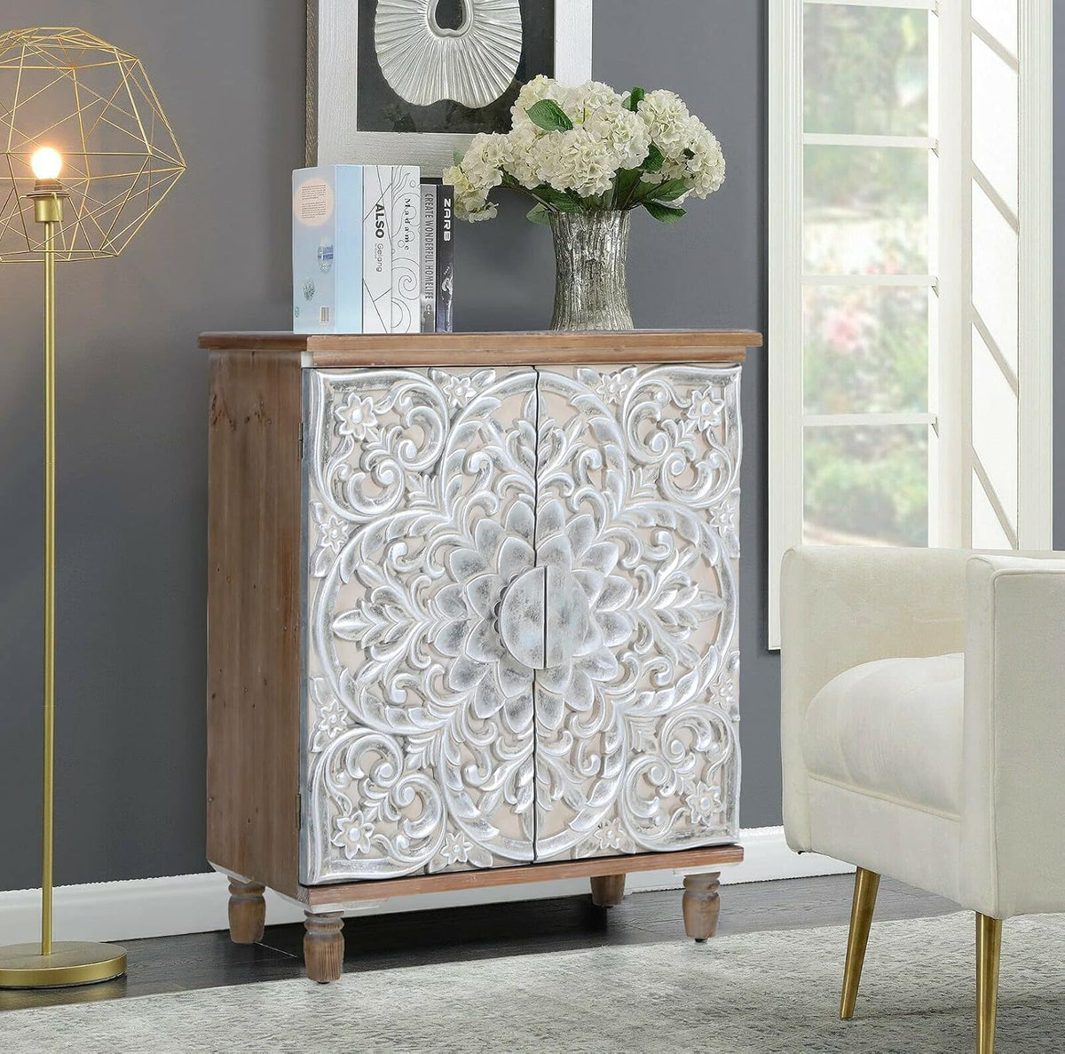 Grey 2 Doors Storage Cabinet with Drawer Buffet & Sideboard H61127