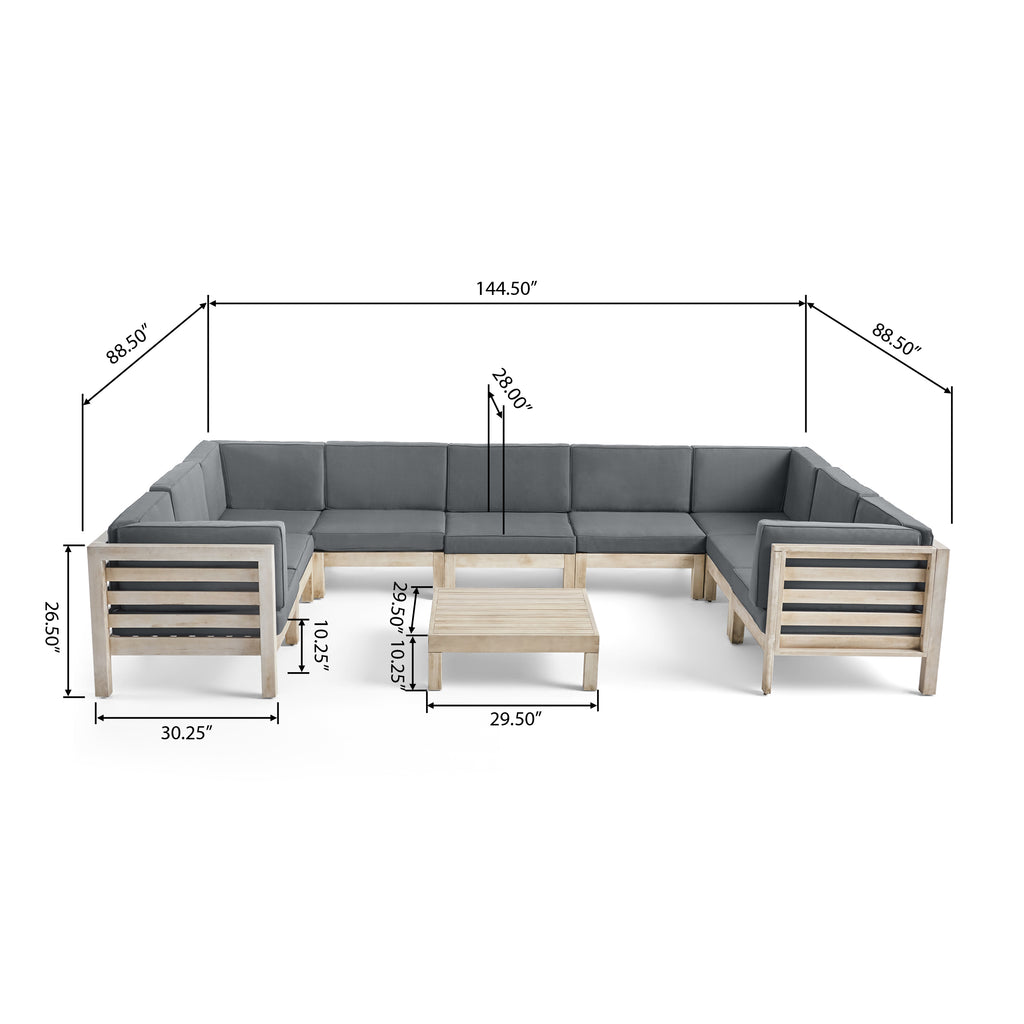 Weathered Gray 9 Seater Acacia Wood Sectional Sofa Set X193