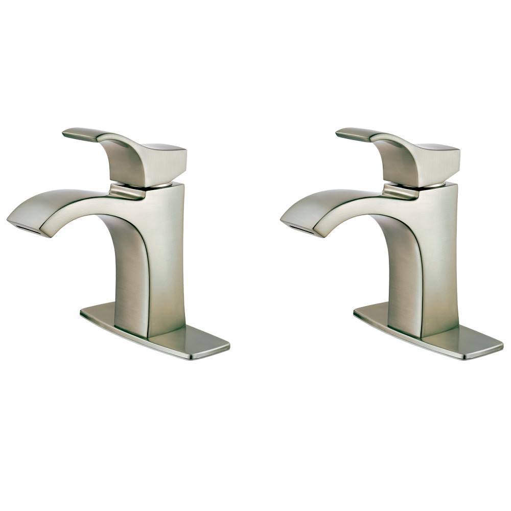 Single Hole Single-Handle Bathroom Faucet in Spot Defense Brushed Nickel (2-Pack Combo) O946709