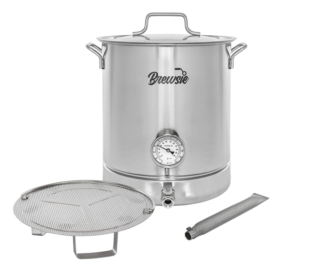 10 Gallon Stainless Steel Home Brew Kettle with False Bottom Thermometer and Ball Valve K495