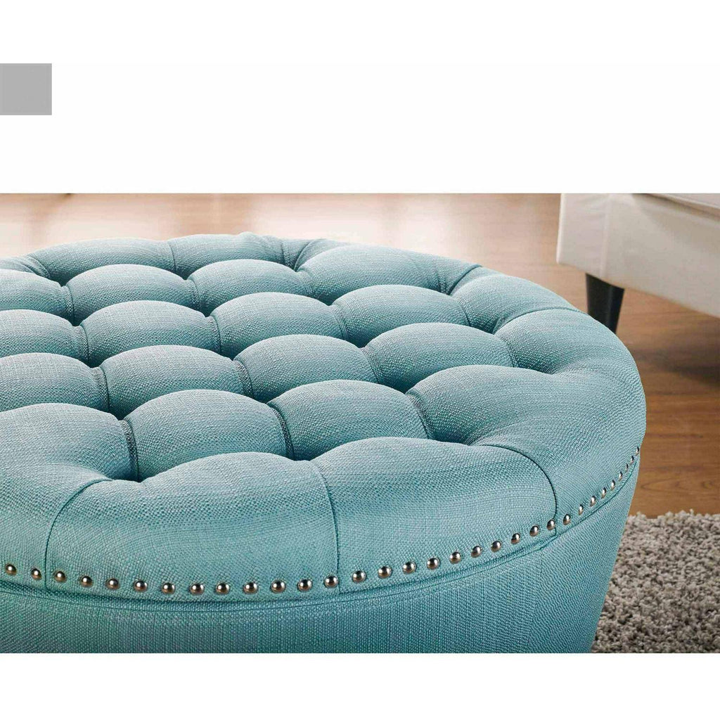 Round Tufted Storage Ottoman with Nailheads Q24509