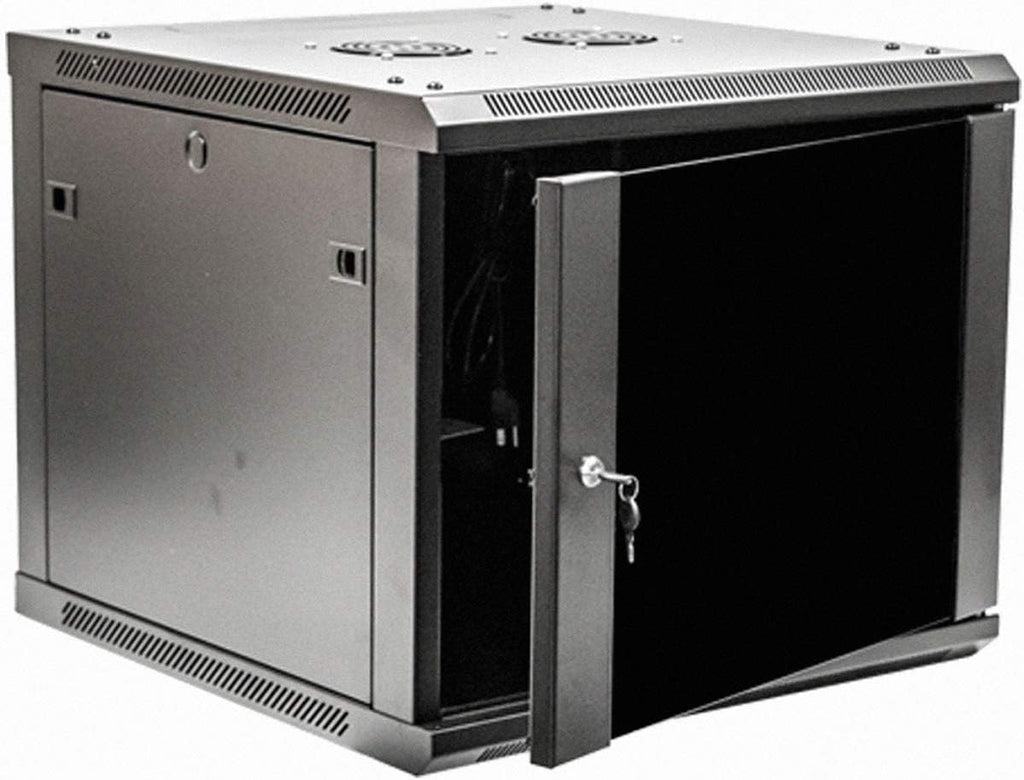 9U Wallmount Cabinet Enclosure 19-Inch Server Network Rack with Locking Glass Door Black V88150
