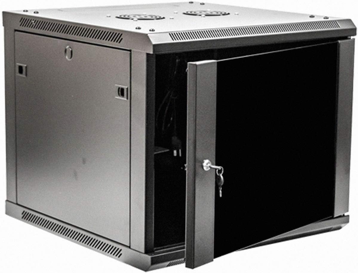 9U Wallmount Cabinet Enclosure 19-Inch Server Network Rack with Locking Glass Door Black V88150