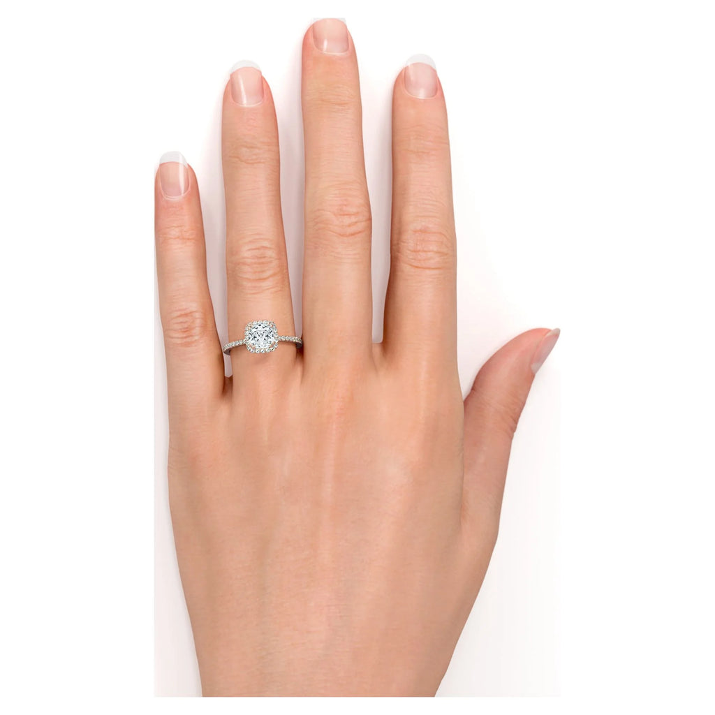 18k Rose Gold Over Silver Cushion Cut Moissanite Halo Engagement Ring U8535