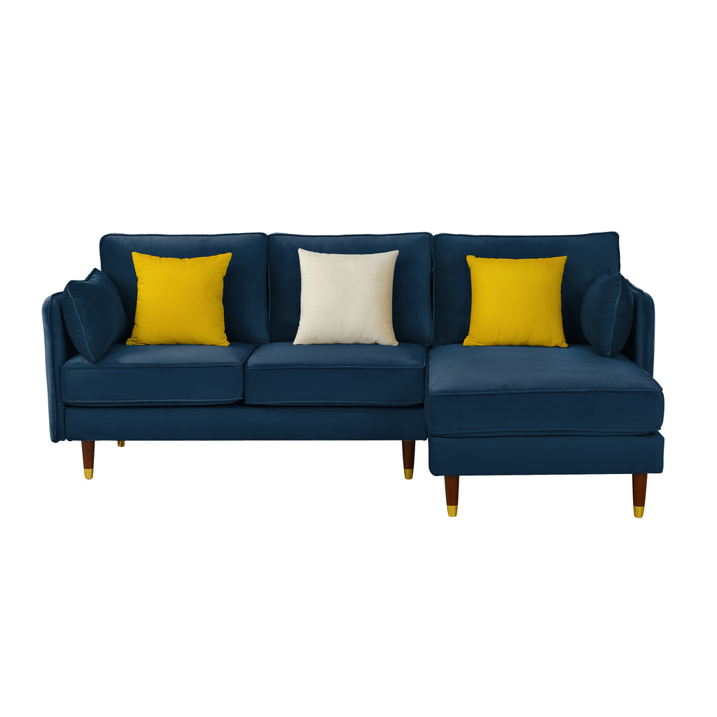 Blue Velvet L-Shaped Convertible Sectional Sofa L57560