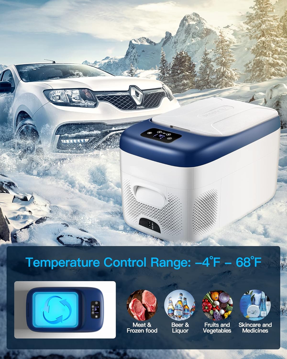 12 Volt 27 Quart Portable Car Refrigerator Freezer with APP Control E849872