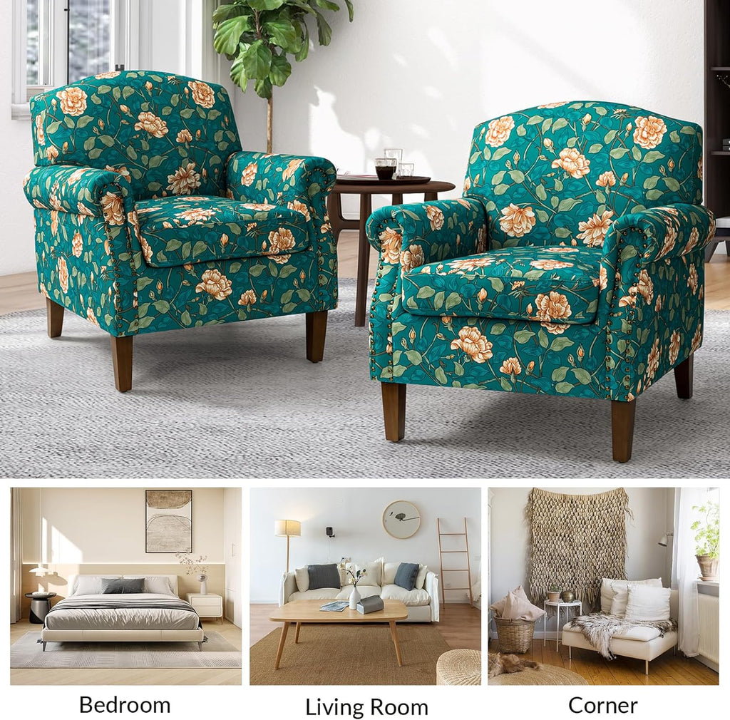 Teal Accent Chair with Wood Legs and Removable Cushion D8656