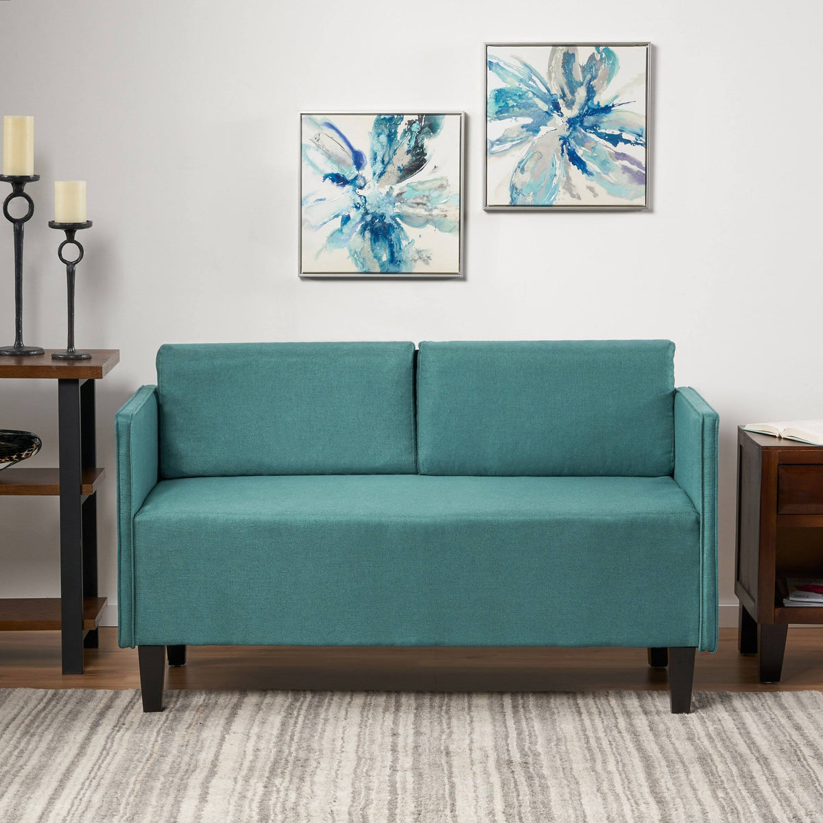 Dark Teal Fabric Loveseat R60121