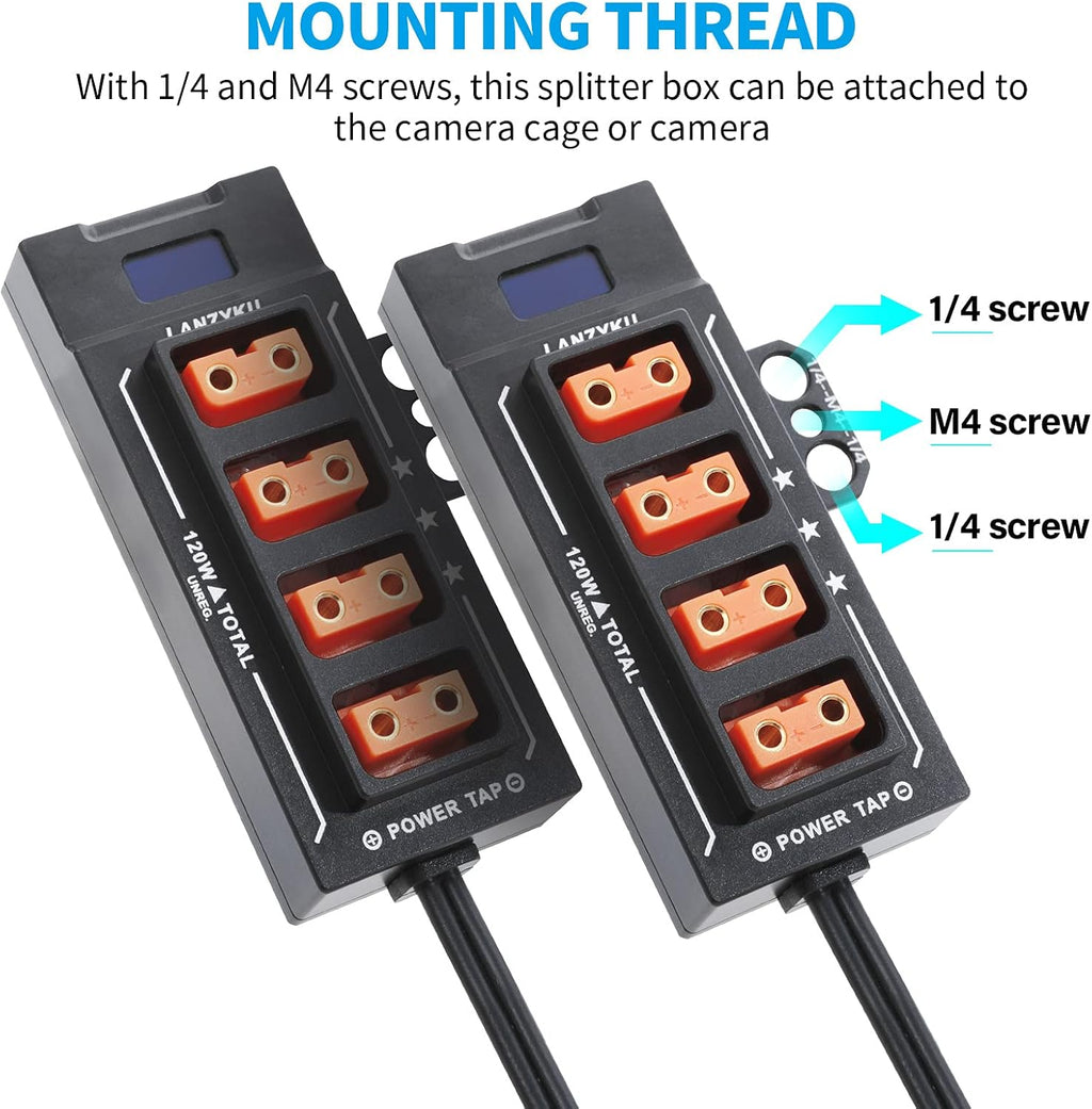Compact 1x4 P-Tap Splitter with Voltage and Amps Display, Aluminum Alloy, Pack of 2 V757