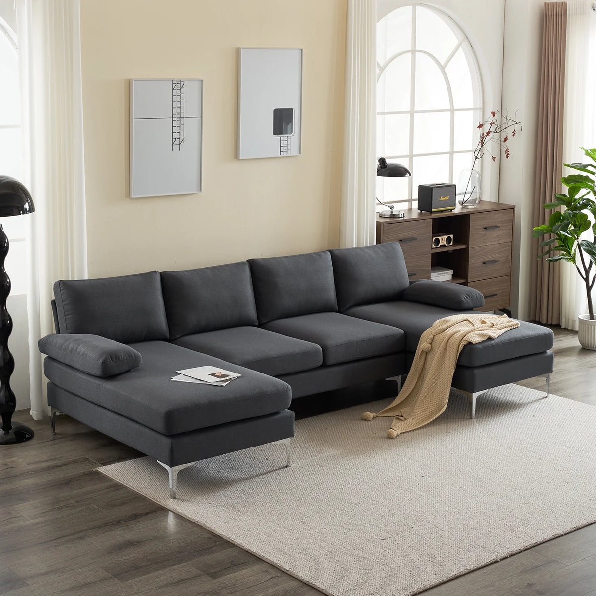 Dark Gray U-Shaped 4-Seat Modular Sofa K685
