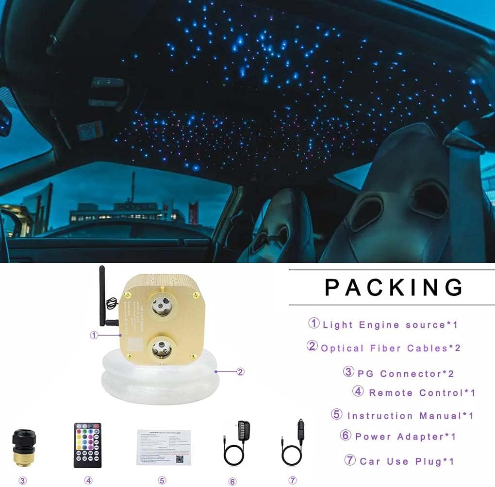Bluetooth Fiber Optic Ceiling Lighting Kits 1100pcs 13.1ft Dual Port RGBW Sound Remote Control J22707
