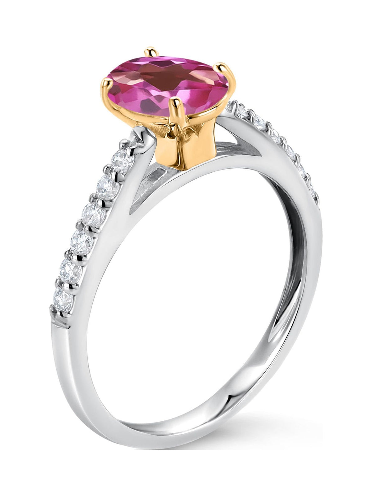 10K Yellow and White Gold Pink Mystic Topaz and White Lab Grown Diamond Engagement Ring (1.48 Cttw, Oval 8X6MM) D79475