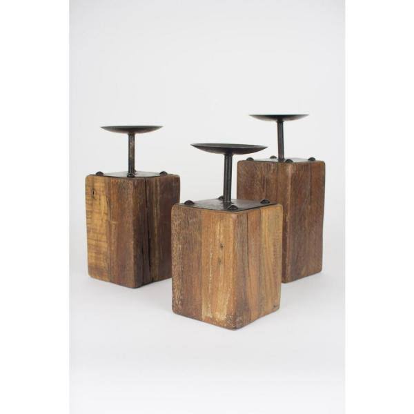 Recycled Wood Candle Holders (Set of 3) W822213