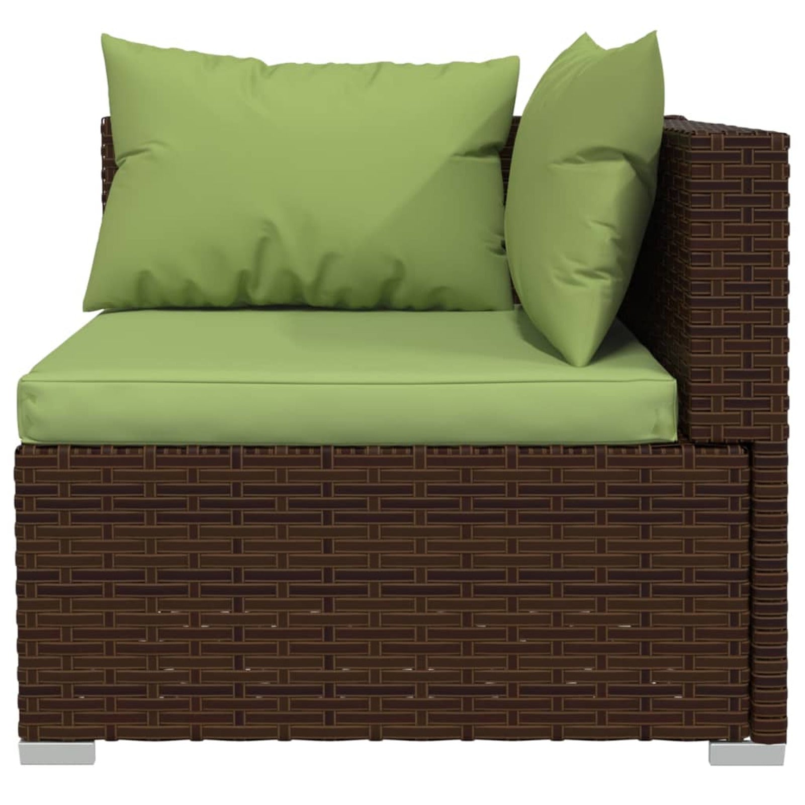 3 Piece Patio Lounge Set with Green Cushions Brown Poly Rattan Outdoor Sectional Sofa Set Steel Frame C6524
