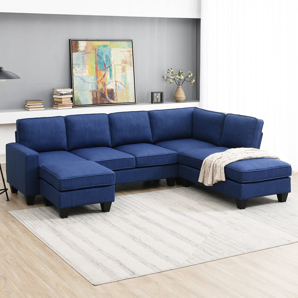Blue Linen Fabric L-shaped Sectional Sofa L17245