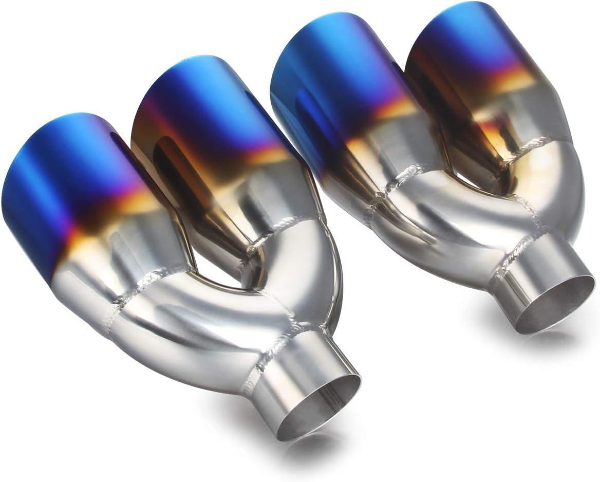 2.25 inch Inlet 3.5 inch Outlet Stainless Steel Angle Cut 2-Packs PVD Blue Exhaust Tip W8601