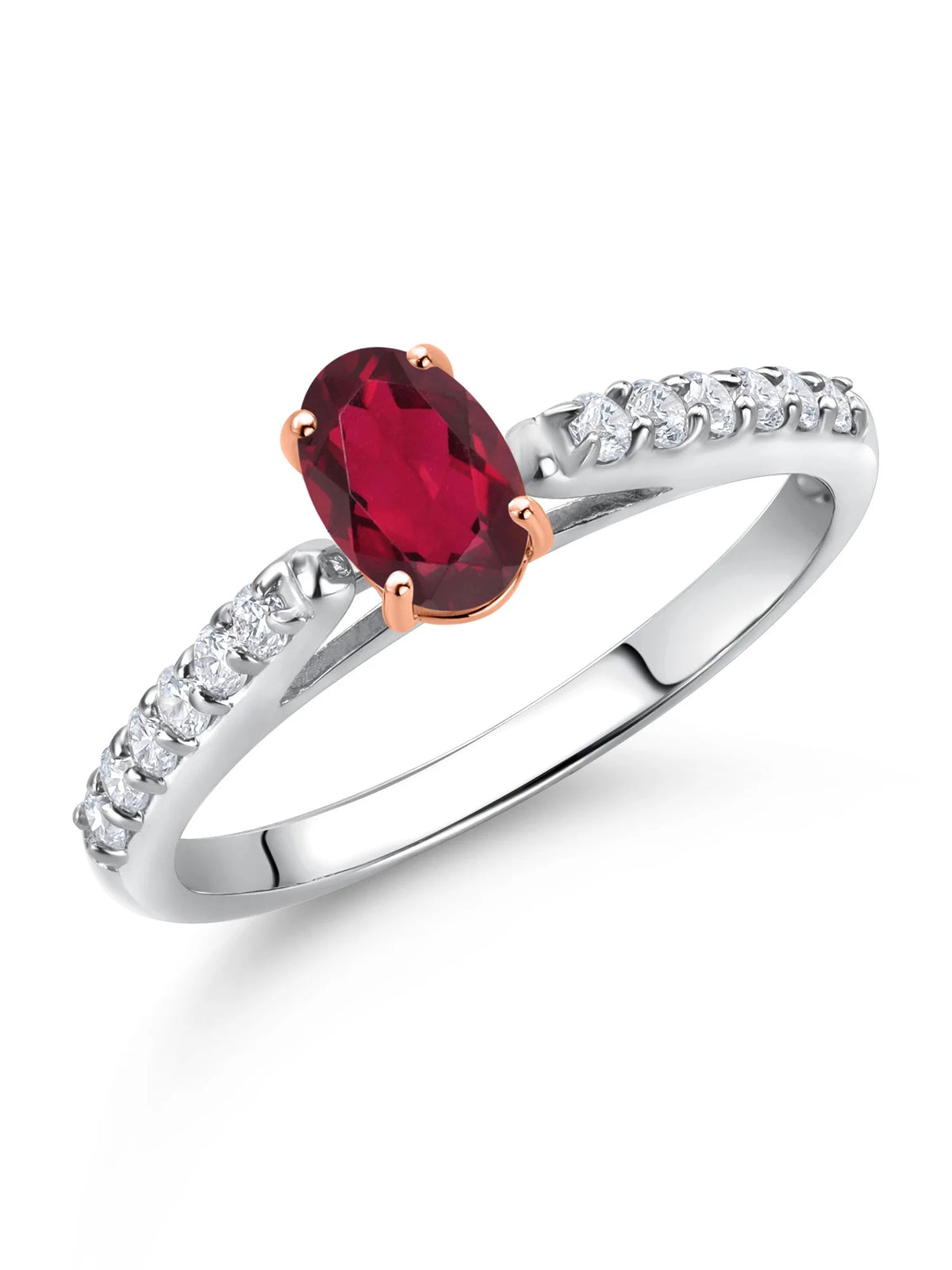 925 Silver 10K Rose Gold Ruby Red Mystic Topaz White Lab Grown Diamond Engagement Ring I405