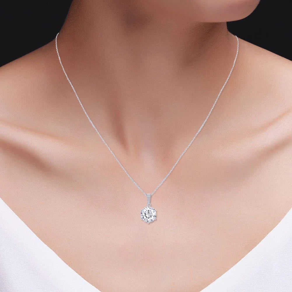 18K White Gold Over Sterling Silver Moissanite Pendant Necklace E932