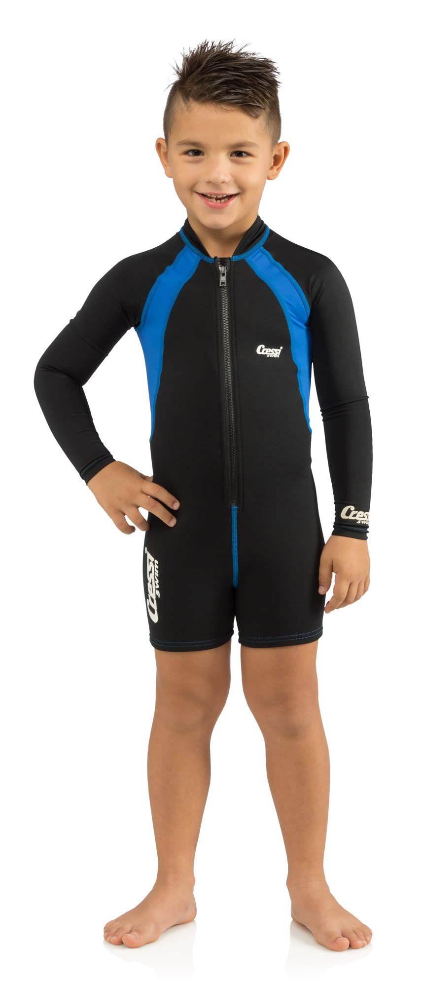 Black/Blue XX-Large Boy's Long Sleeve One-piece Shorty Swimsuit V385
