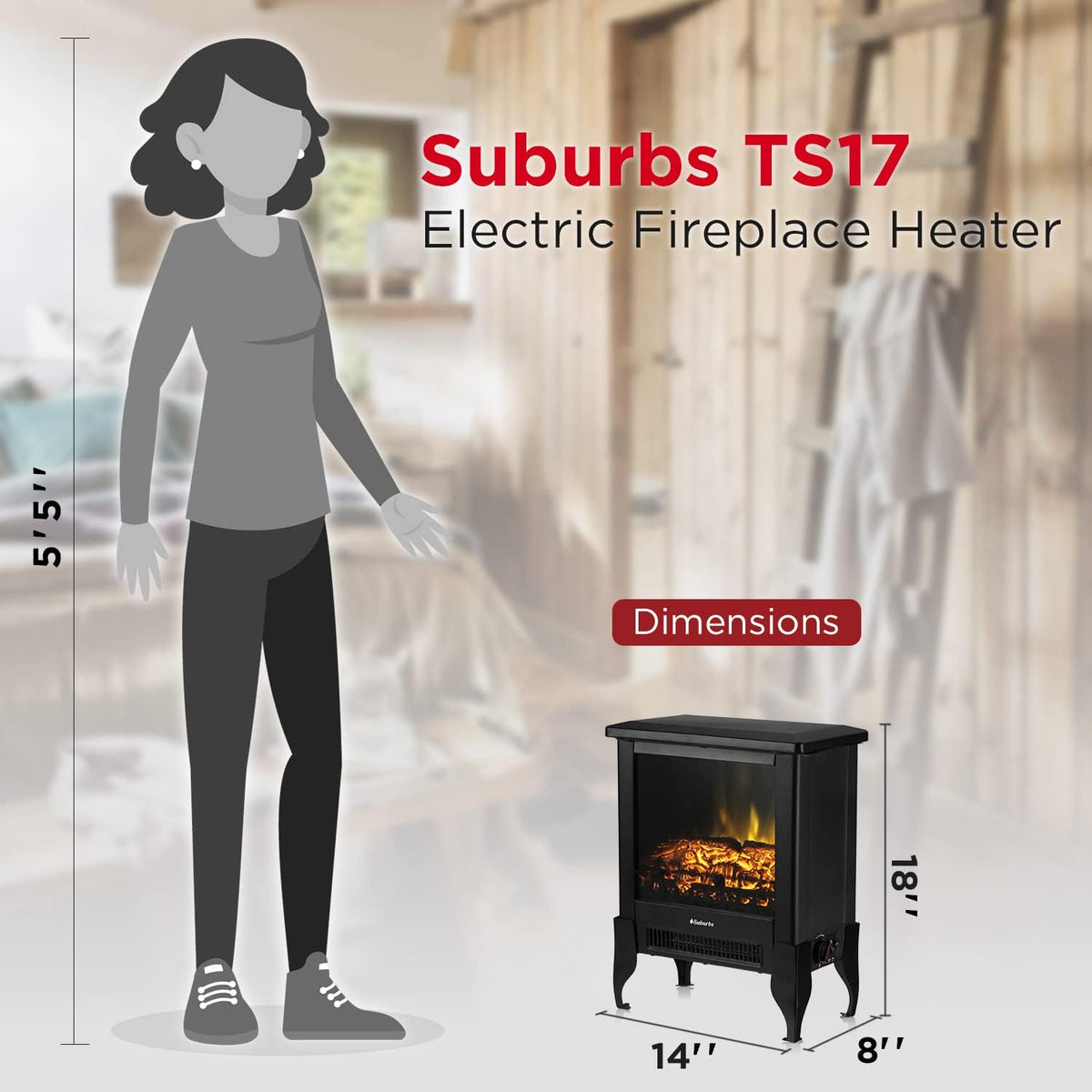 Compact Electric Fireplace Stove, Freestanding, 18" 1400W D9440