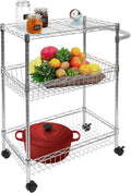 3-Tier Silver Metal Rolling Cart with Wheels B9733