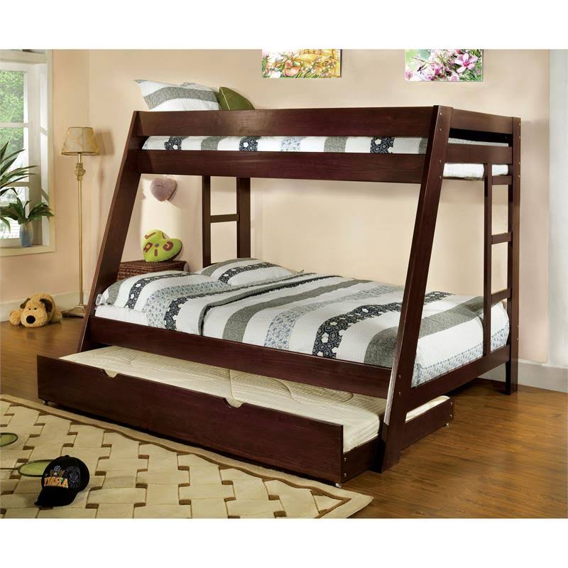 Dark Walnut Wood Twin Over Full Bunk Bed N2820