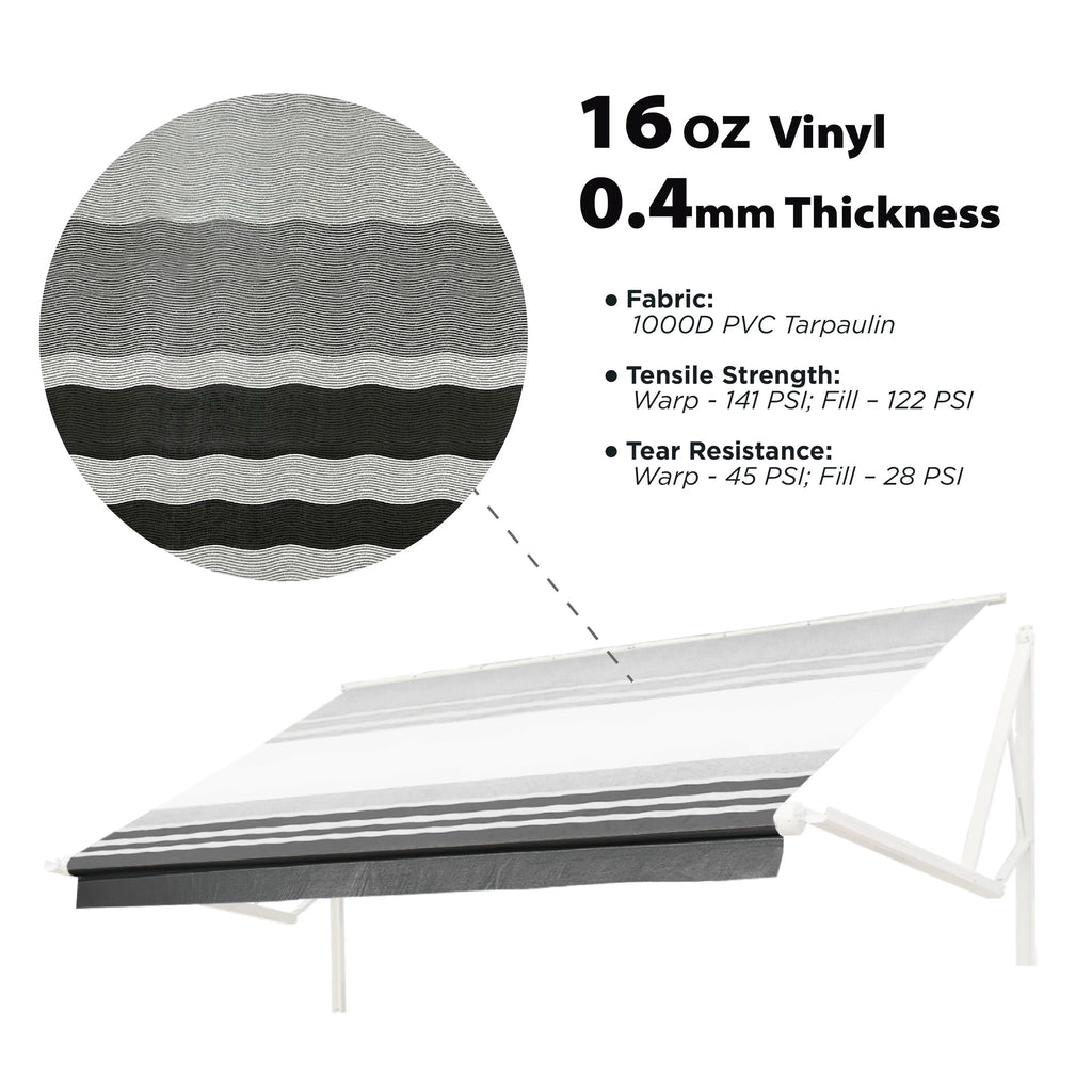 Black Vinyl RV Awning Fabric Replacement 16X8 ft D83779