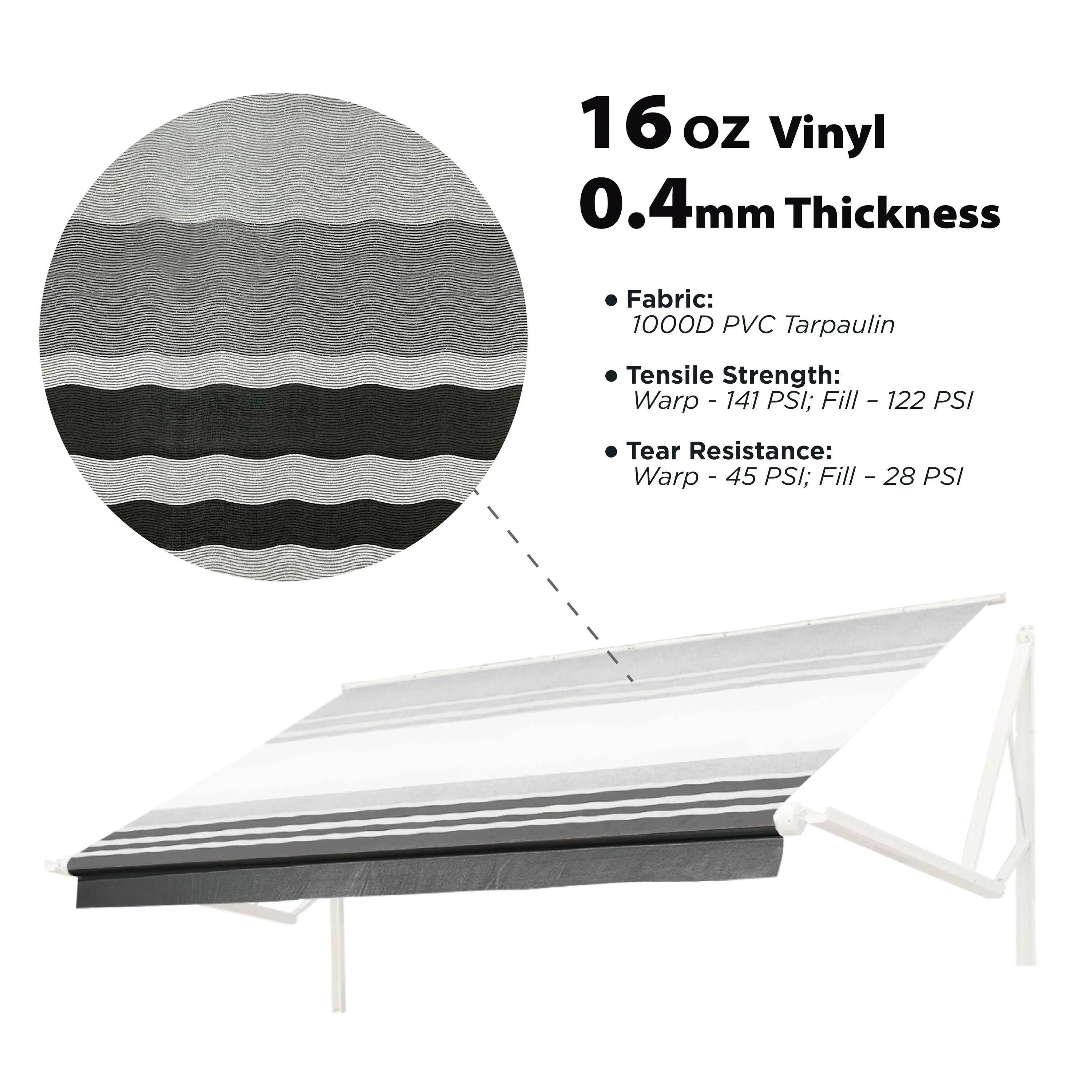 Black Vinyl RV Awning Fabric Replacement 16X8 ft D83779