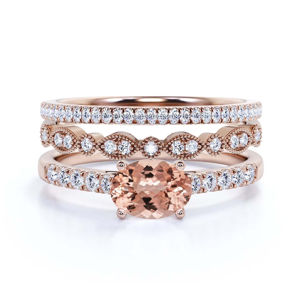 2.50 Carat Oval Cut Morganite And Diamond Moissanite Engagement Ring in 10k Solid Rose Gold J8462