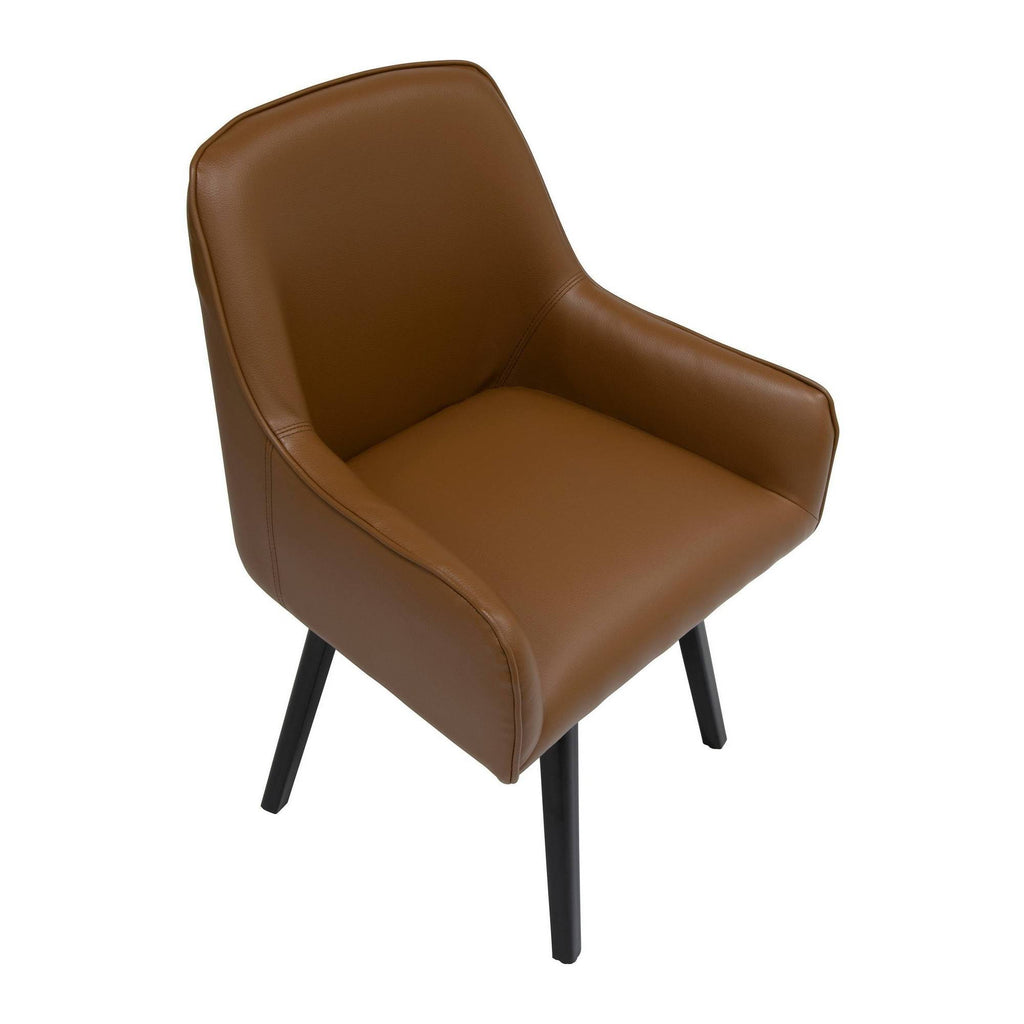 Caramel Brown Black Swivel Accent Chair with Arms Blended Leather Metal Legs P205