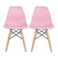 Pink Kids Size Plastic Side Chair with Natural Wood Legs J19696