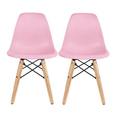 Pink Kids Size Plastic Side Chair with Natural Wood Legs J19696
