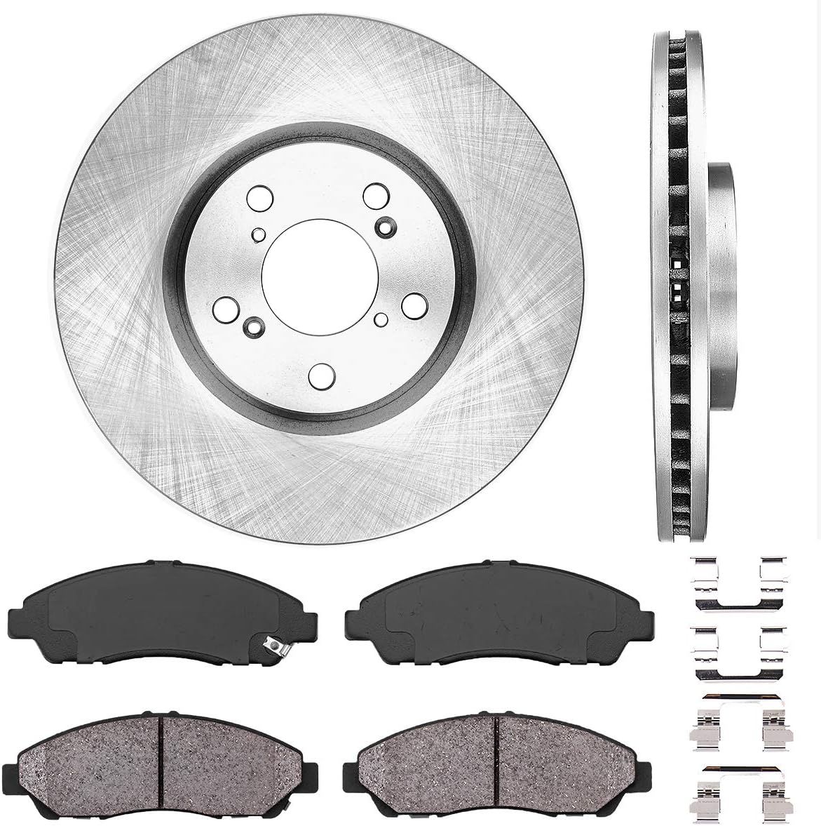 5 Lug Brake Disc Rotors and Ceramic Brake Pads with Clips M96294