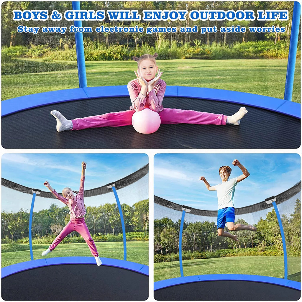 12FT Blue Outdoor Kids Trampoline with Basketball Hoop & Enclosure I710650