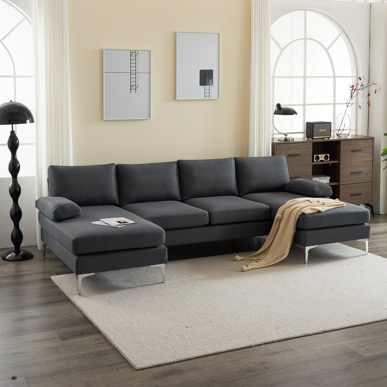 Dark Gray U-Shaped 4-Seat Modular Sofa K685