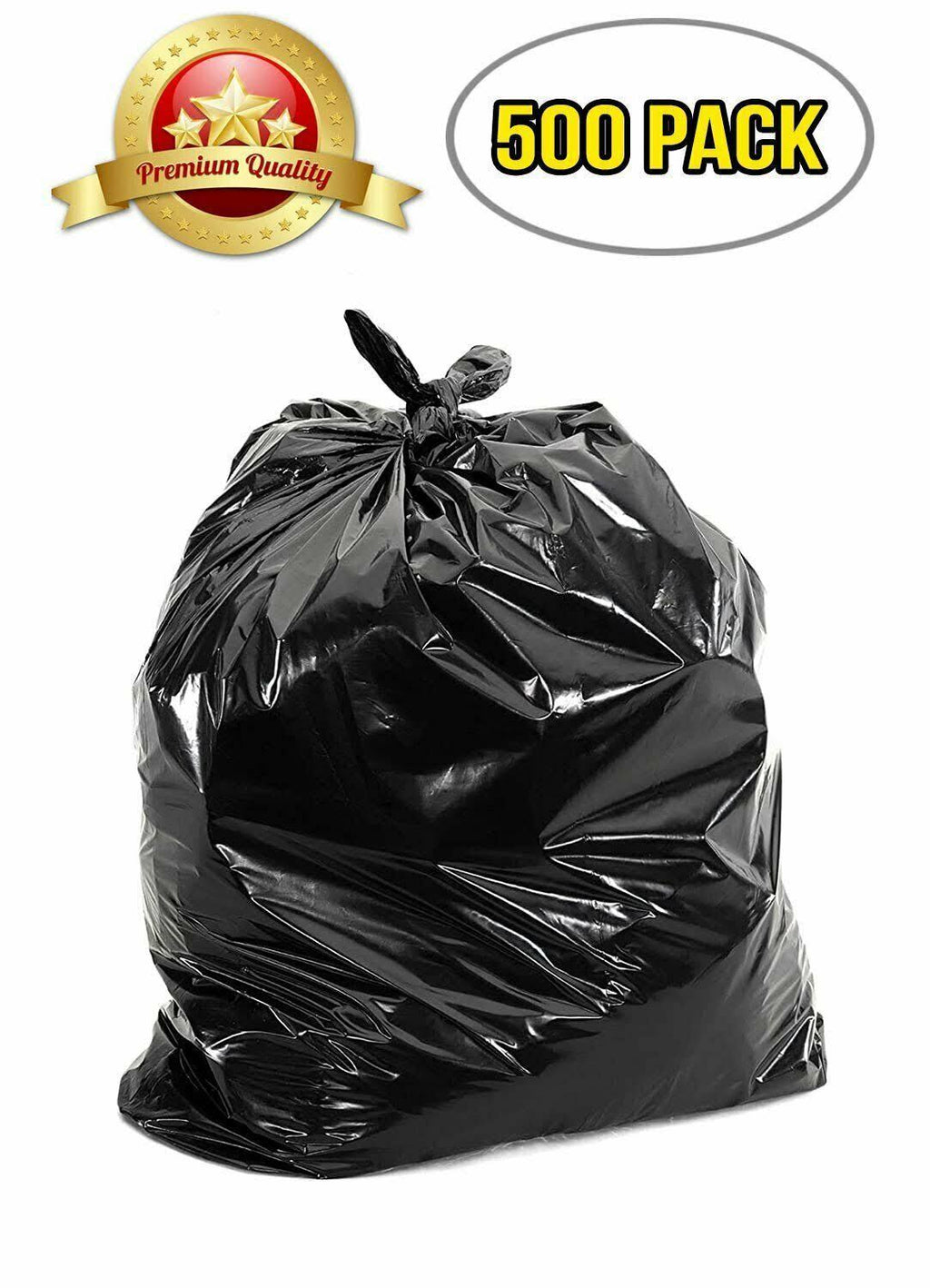 500 Pack Black Poly Heavy Duty Trash Bags 33 Gal V3315